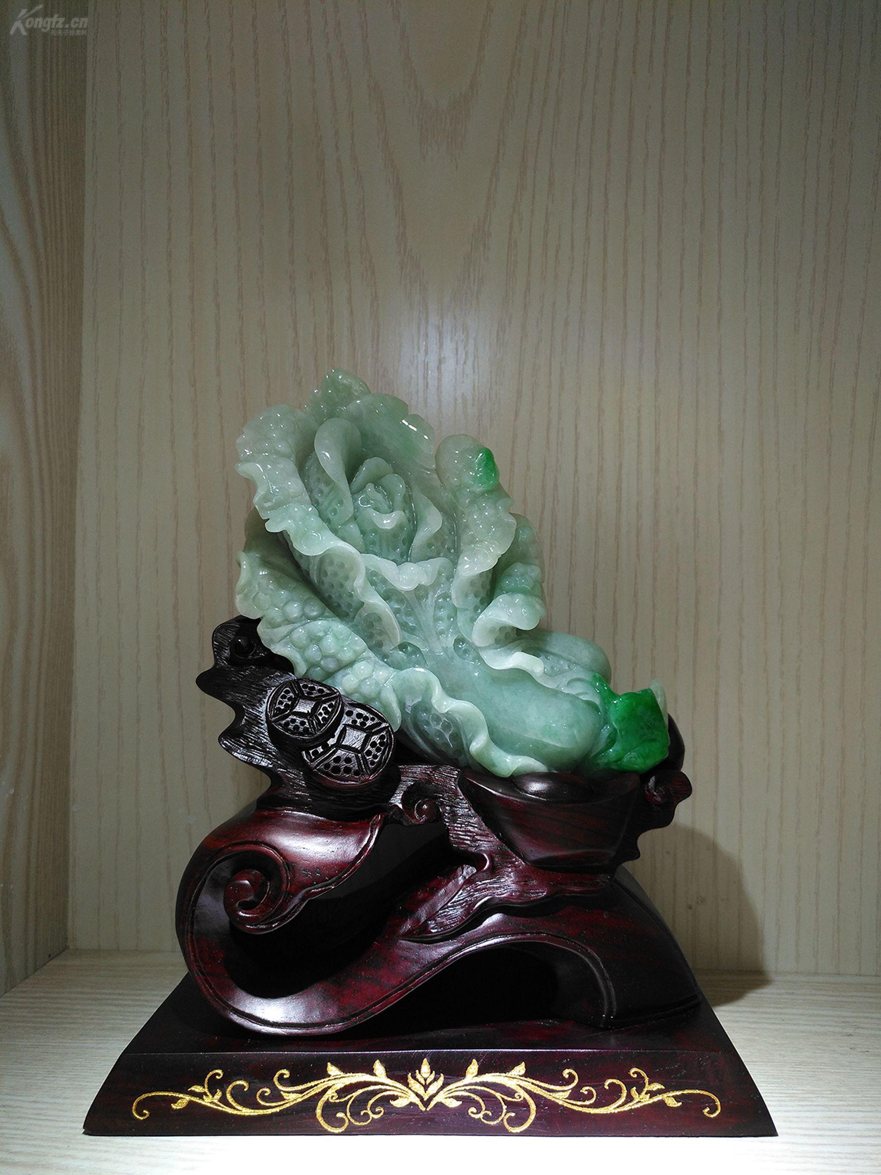 藝韻天成 460克純天然A貨翡翠糯化種飄陽(yáng)綠白菜擺件的收藏之美